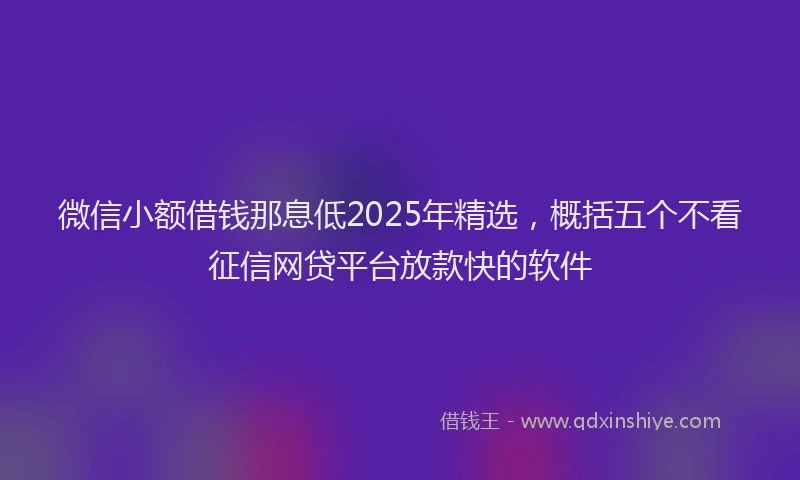 微信小额借钱那息低2025年精选，概括五个不看征信网贷平台放款快的软件