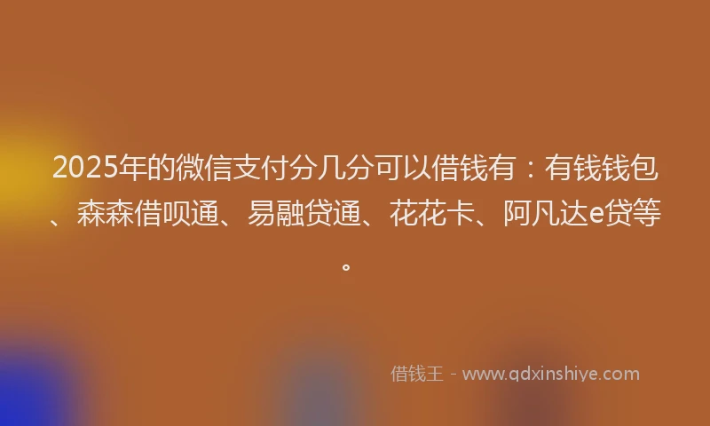 2025年的微信支付分几分可以借钱有：有钱钱包、森森借呗通、易融贷通、花花卡、阿凡达e贷等。