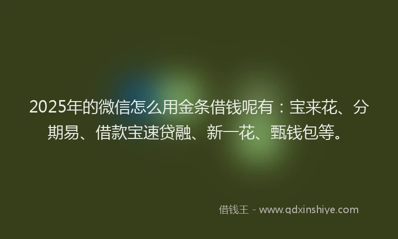 2025年的微信怎么用金条借钱呢有：宝来花、分期易、借款宝速贷融、新一花、甄钱包等。