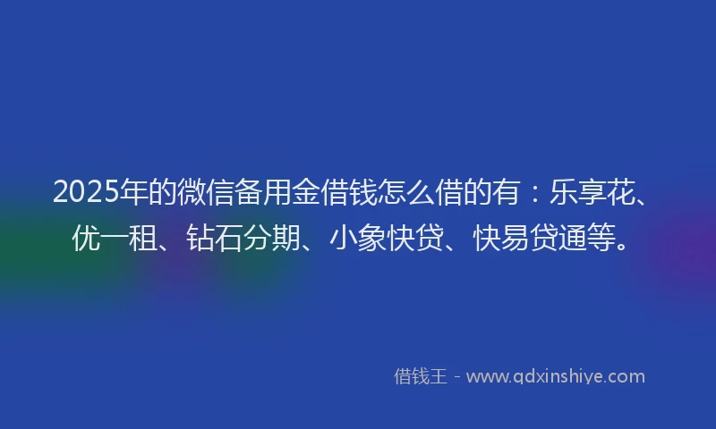 2025年的微信备用金借钱怎么借的有：乐享花、优一租、钻石分期、小象快贷、快易贷通等。