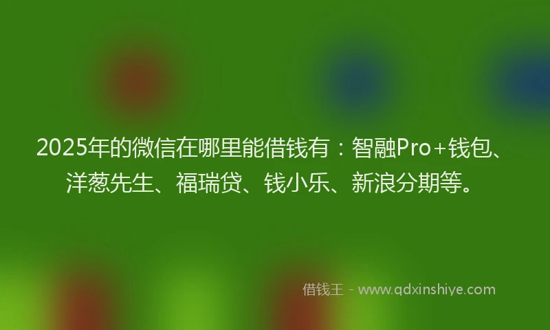 2025年的微信在哪里能借钱有：智融Pro+钱包、洋葱先生、福瑞贷、钱小乐、新浪分期等。