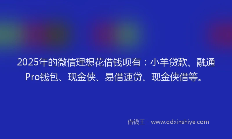 2025年的微信理想花借钱呗有：小羊贷款、融通Pro钱包、现金侠、易借速贷、现金侠借等。