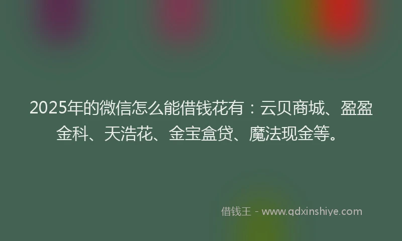 2025年的微信怎么能借钱花有：云贝商城、盈盈金科、天浩花、金宝盒贷、魔法现金等。
