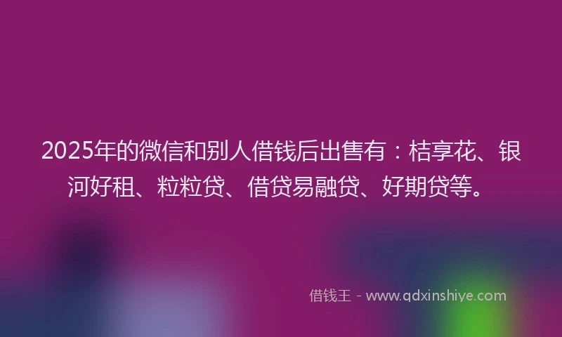 2025年的微信和别人借钱后出售有：桔享花、银河好租、粒粒贷、借贷易融贷、好期贷等。