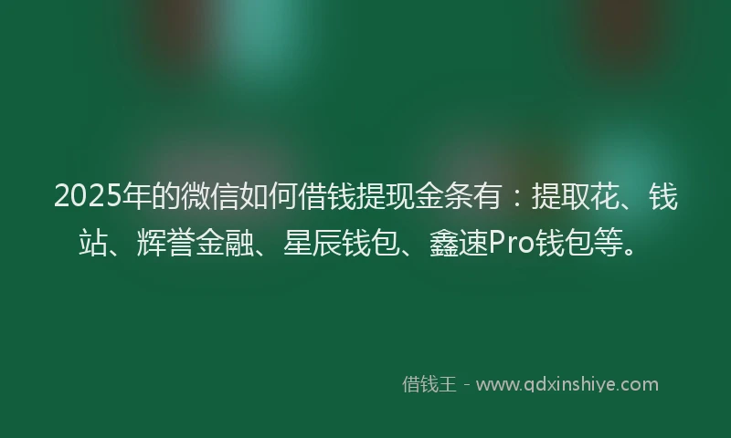 2025年的微信如何借钱提现金条有：提取花、钱站、辉誉金融、星辰钱包、鑫速Pro钱包等。