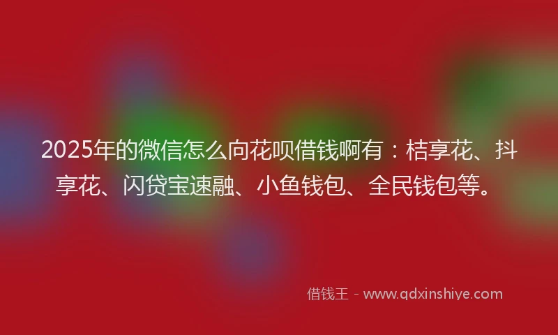2025年的微信怎么向花呗借钱啊有：桔享花、抖享花、闪贷宝速融、小鱼钱包、全民钱包等。