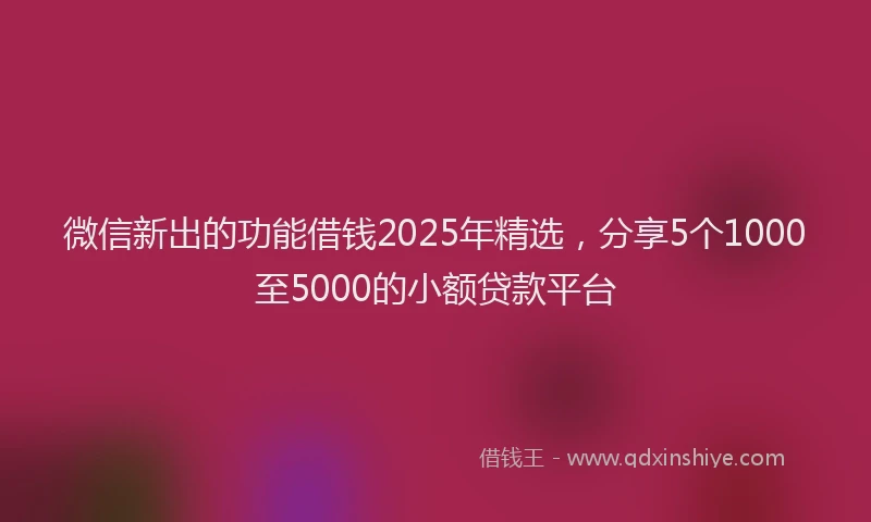 微信新出的功能借钱2025年精选，分享5个1000至5000的小额贷款平台