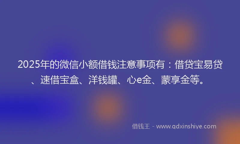 2025年的微信小额借钱注意事项有：借贷宝易贷、速借宝盒、洋钱罐、心e金、蒙享金等。