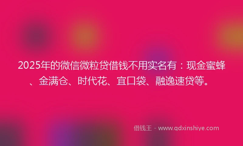 2025年的微信微粒贷借钱不用实名有：现金蜜蜂、金满仓、时代花、宜口袋、融逸速贷等。