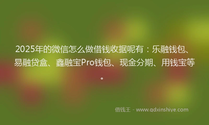 2025年的微信怎么做借钱收据呢有：乐融钱包、易融贷盒、鑫融宝Pro钱包、现金分期、用钱宝等。