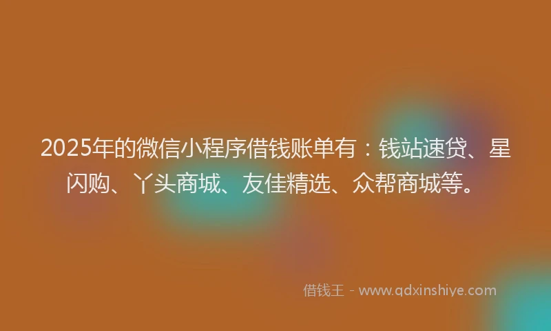 2025年的微信小程序借钱账单有：钱站速贷、星闪购、丫头商城、友佳精选、众帮商城等。