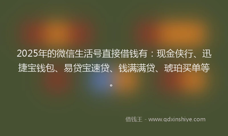 2025年的微信生活号直接借钱有：现金侠行、迅捷宝钱包、易贷宝速贷、钱满满贷、琥珀买单等。