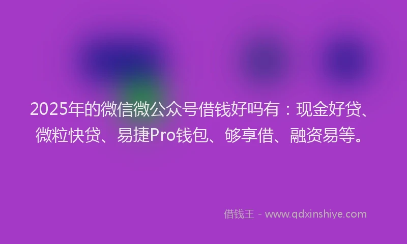 2025年的微信微公众号借钱好吗有：现金好贷、微粒快贷、易捷Pro钱包、够享借、融资易等。