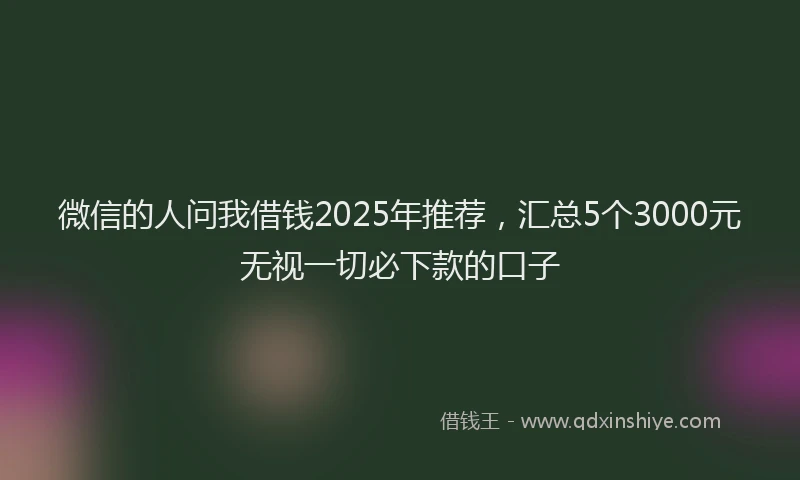 微信的人问我借钱2025年推荐，汇总5个3000元无视一切必下款的口子