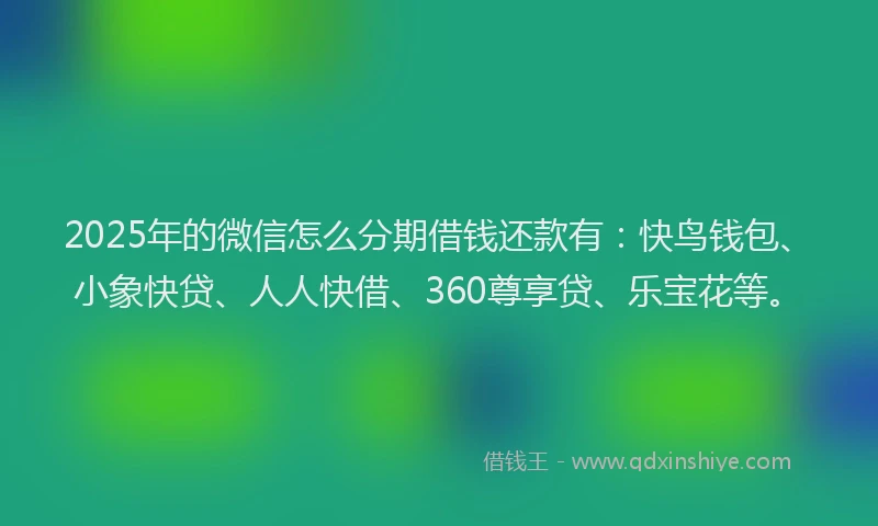 2025年的微信怎么分期借钱还款有：快鸟钱包、小象快贷、人人快借、360尊享贷、乐宝花等。