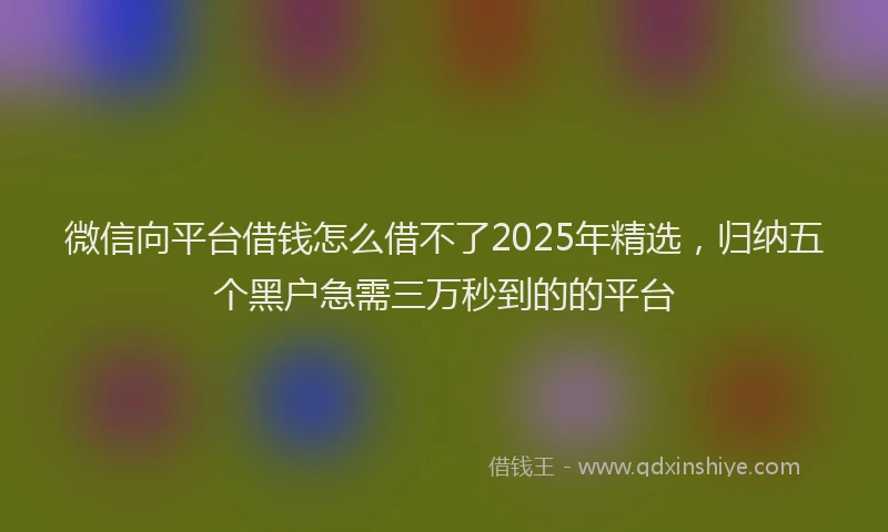 微信向平台借钱怎么借不了2025年精选，归纳五个黑户急需三万秒到的的平台