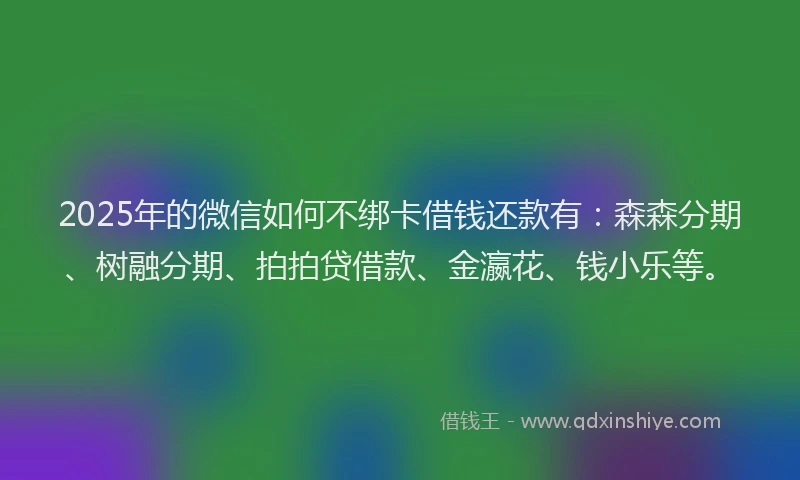 2025年的微信如何不绑卡借钱还款有：森森分期、树融分期、拍拍贷借款、金瀛花、钱小乐等。