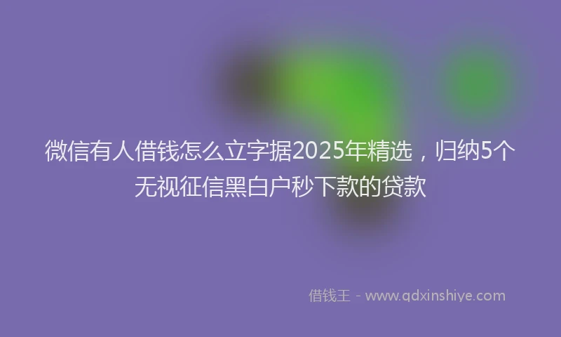 微信有人借钱怎么立字据2025年精选，归纳5个无视征信黑白户秒下款的贷款