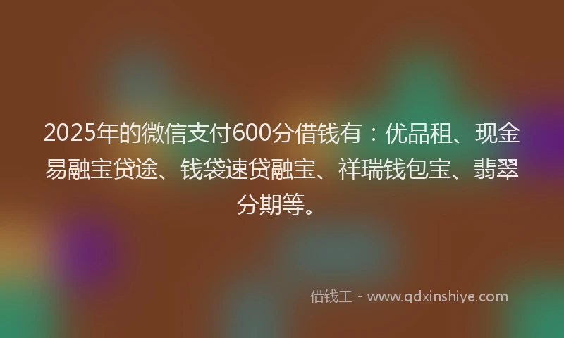 2025年的微信支付600分借钱有：优品租、现金易融宝贷途、钱袋速贷融宝、祥瑞钱包宝、翡翠分期等。