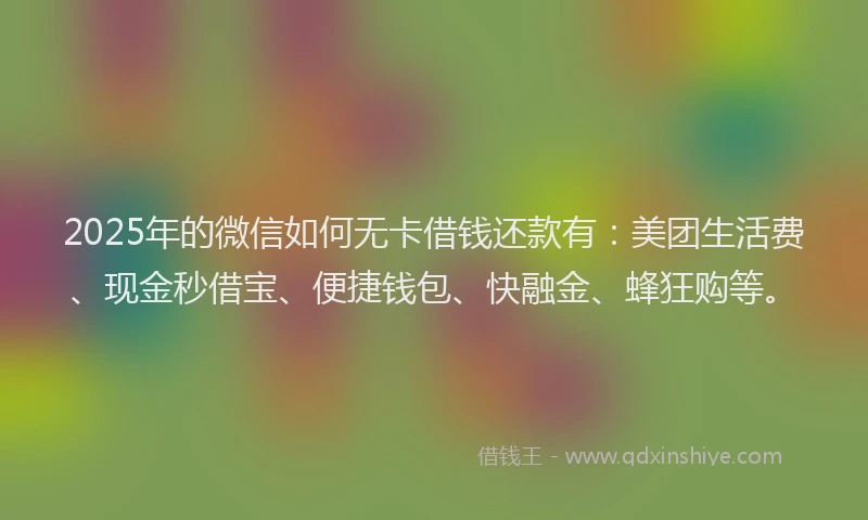 2025年的微信如何无卡借钱还款有：美团生活费、现金秒借宝、便捷钱包、快融金、蜂狂购等。