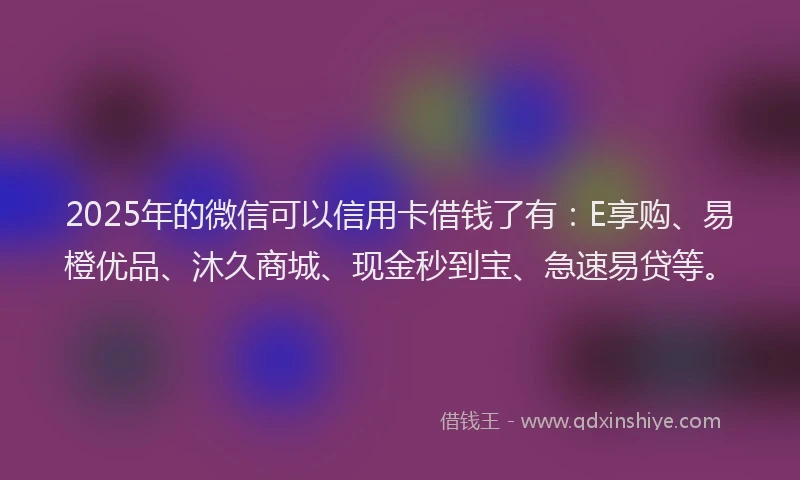 2025年的微信可以信用卡借钱了有：E享购、易橙优品、沐久商城、现金秒到宝、急速易贷等。