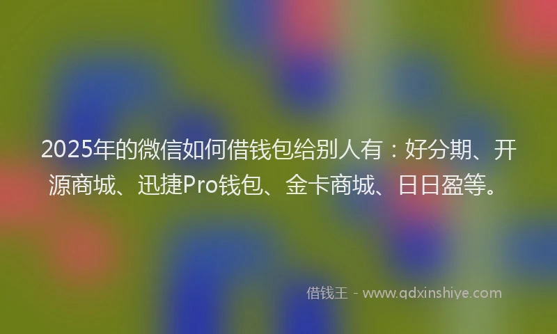 2025年的微信如何借钱包给别人有：好分期、开源商城、迅捷Pro钱包、金卡商城、日日盈等。