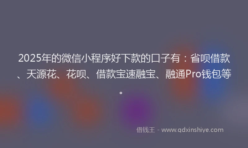 2025年的微信小程序好下款的口子有：省呗借款、天源花、花呗、借款宝速融宝、融通Pro钱包等。