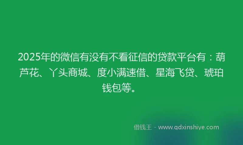 2025年的微信有没有不看征信的贷款平台有：葫芦花、丫头商城、度小满速借、星海飞贷、琥珀钱包等。