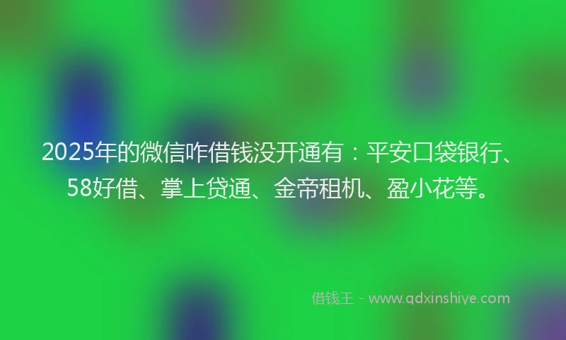2025年的微信咋借钱没开通有：平安口袋银行、58好借、掌上贷通、金帝租机、盈小花等。