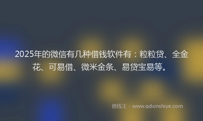 2025年的微信有几种借钱软件有：粒粒贷、全金花、可易借、微米金条、易贷宝易等。