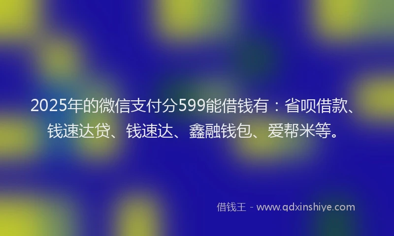2025年的微信支付分599能借钱有：省呗借款、钱速达贷、钱速达、鑫融钱包、爱帮米等。