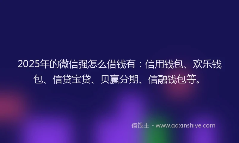 2025年的微信强怎么借钱有：信用钱包、欢乐钱包、信贷宝贷、贝赢分期、信融钱包等。