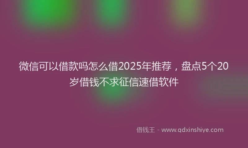 微信可以借款吗怎么借2025年推荐，盘点5个20岁借钱不求征信速借软件
