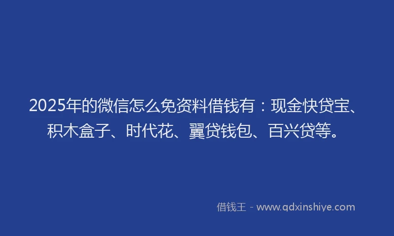 2025年的微信怎么免资料借钱有：现金快贷宝、积木盒子、时代花、翼贷钱包、百兴贷等。