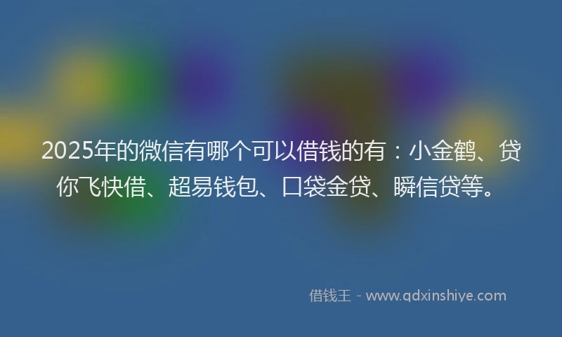 2025年的微信有哪个可以借钱的有：小金鹤、贷你飞快借、超易钱包、口袋金贷、瞬信贷等。
