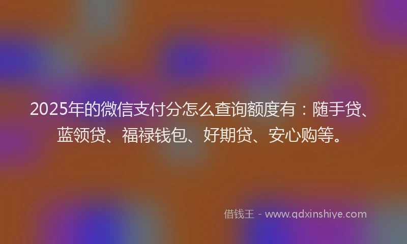 2025年的微信支付分怎么查询额度有：随手贷、蓝领贷、福禄钱包、好期贷、安心购等。