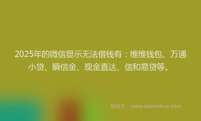 2025年的微信显示无法借钱有：维维钱包、万通小贷、瞬信金、现金直达、信和易贷等。