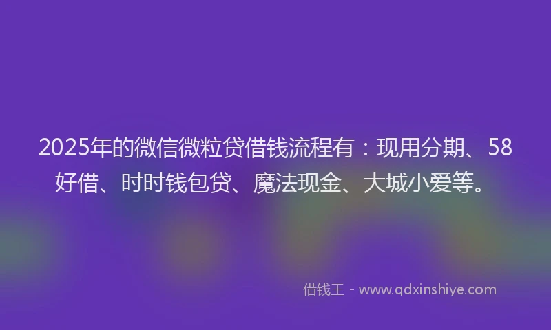2025年的微信微粒贷借钱流程有：现用分期、58好借、时时钱包贷、魔法现金、大城小爱等。