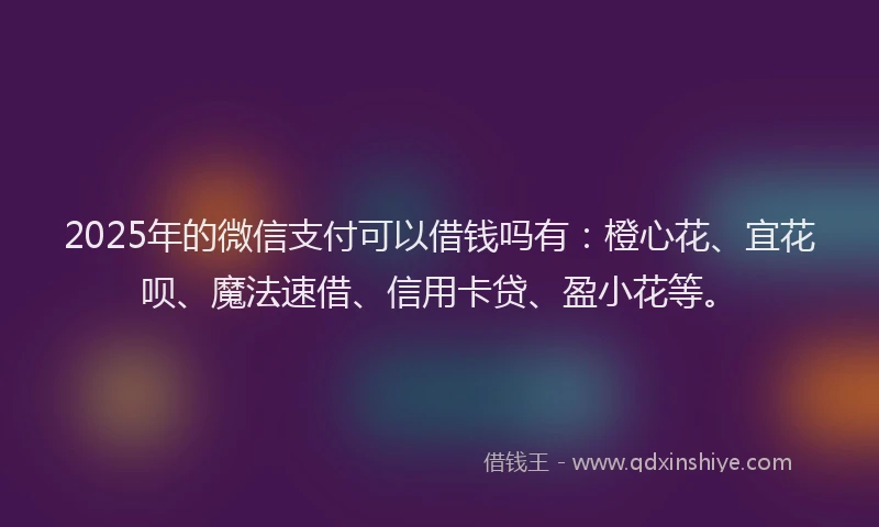 2025年的微信支付可以借钱吗有：橙心花、宜花呗、魔法速借、信用卡贷、盈小花等。