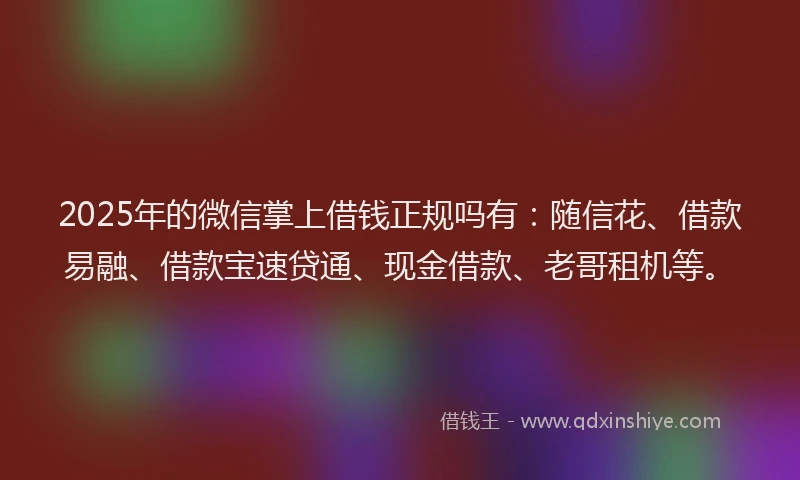 2025年的微信掌上借钱正规吗有：随信花、借款易融、借款宝速贷通、现金借款、老哥租机等。