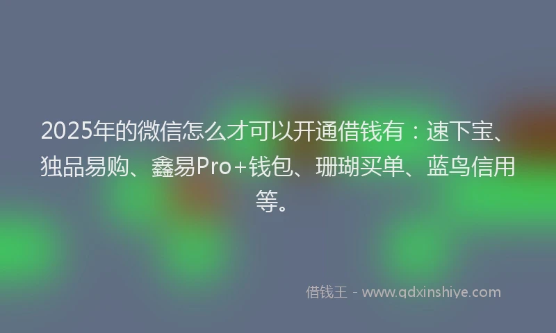 2025年的微信怎么才可以开通借钱有：速下宝、独品易购、鑫易Pro+钱包、珊瑚买单、蓝鸟信用等。