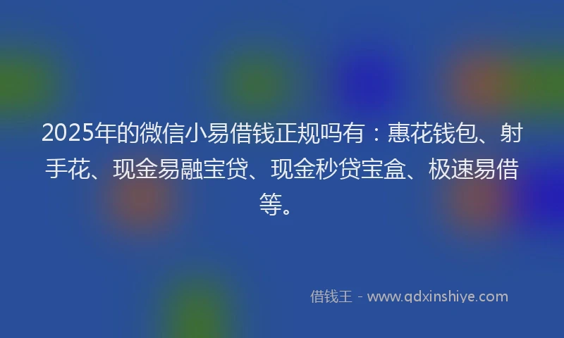 2025年的微信小易借钱正规吗有：惠花钱包、射手花、现金易融宝贷、现金秒贷宝盒、极速易借等。