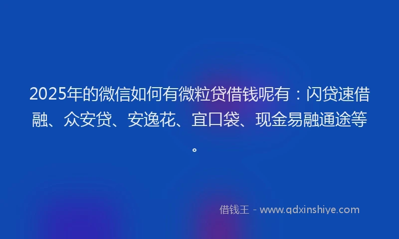 2025年的微信如何有微粒贷借钱呢有：闪贷速借融、众安贷、安逸花、宜口袋、现金易融通途等。