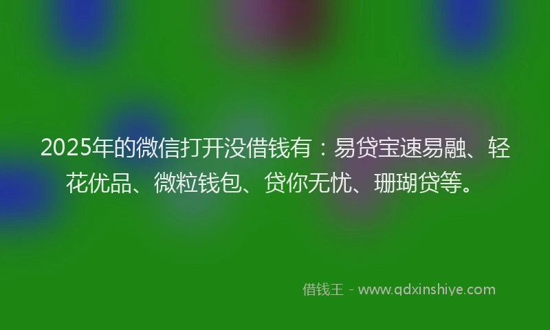 2025年的微信打开没借钱有：易贷宝速易融、轻花优品、微粒钱包、贷你无忧、珊瑚贷等。