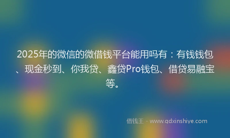 2025年的微信的微借钱平台能用吗有：有钱钱包、现金秒到、你我贷、鑫贷Pro钱包、借贷易融宝等。