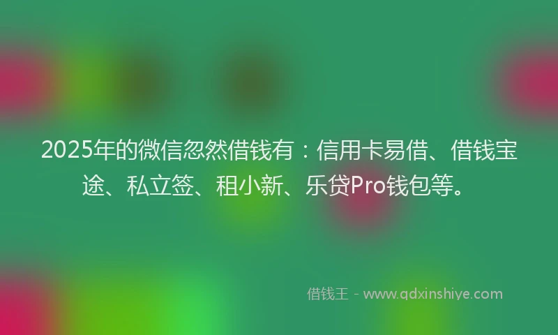 2025年的微信忽然借钱有：信用卡易借、借钱宝途、私立签、租小新、乐贷Pro钱包等。