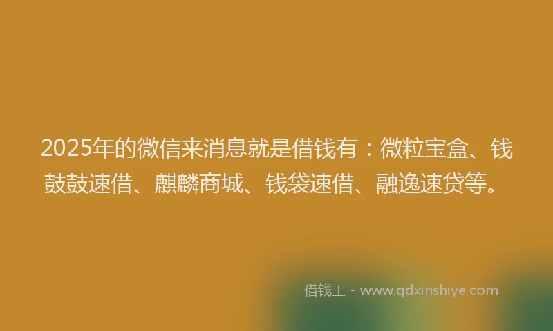 2025年的微信来消息就是借钱有：微粒宝盒、钱鼓鼓速借、麒麟商城、钱袋速借、融逸速贷等。