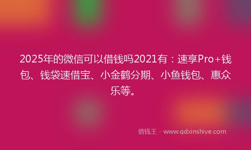 2025年的微信可以借钱吗2021有：速享Pro+钱包、钱袋速借宝、小金鹤分期、小鱼钱包、惠众乐等。