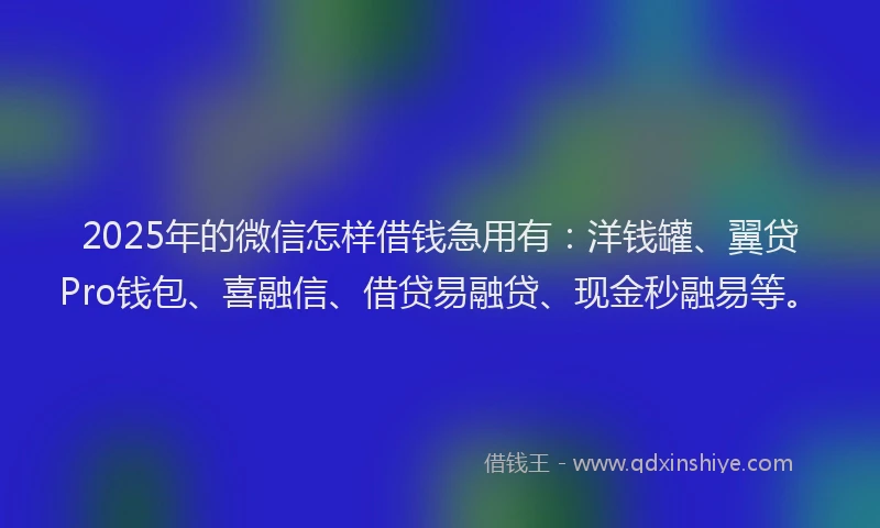 2025年的微信怎样借钱急用有：洋钱罐、翼贷Pro钱包、喜融信、借贷易融贷、现金秒融易等。