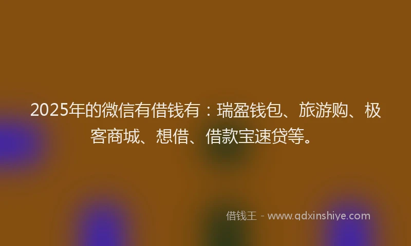 2025年的微信有借钱有：瑞盈钱包、旅游购、极客商城、想借、借款宝速贷等。